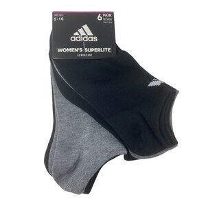 ADIDAS 6pk Superlite No Show Athletic Socks Black Grey. B25
